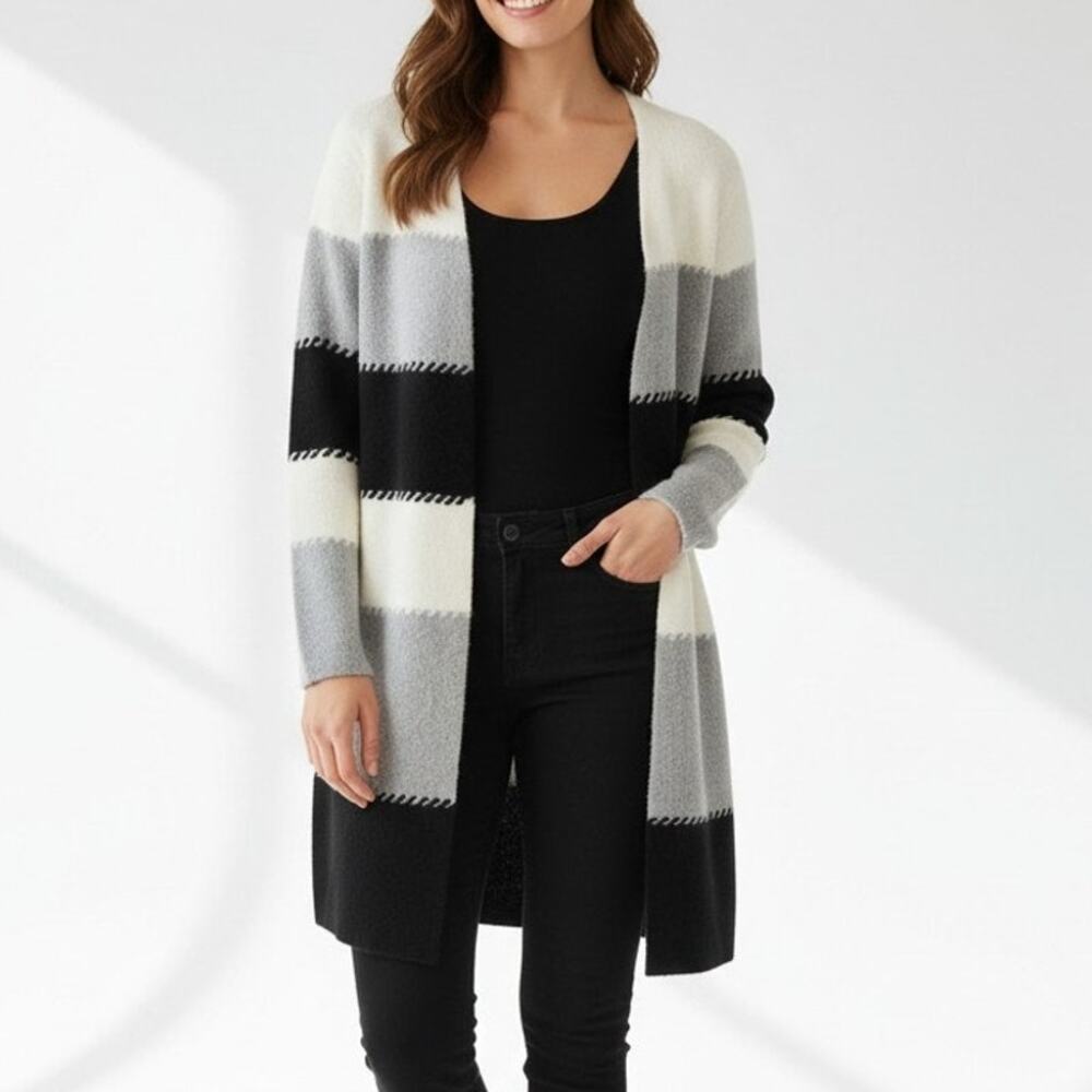 Fortune + Ivy Cardigan Black & White Color Block Long Sleeve Women's Size M